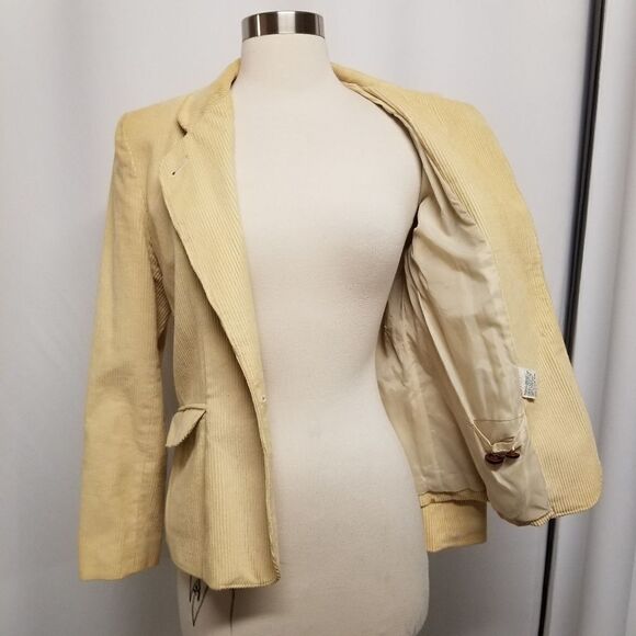 Vintage 70s Western Boho Cream Corduroy Single Button Blazer Jacket Md - Picture 4 of 9